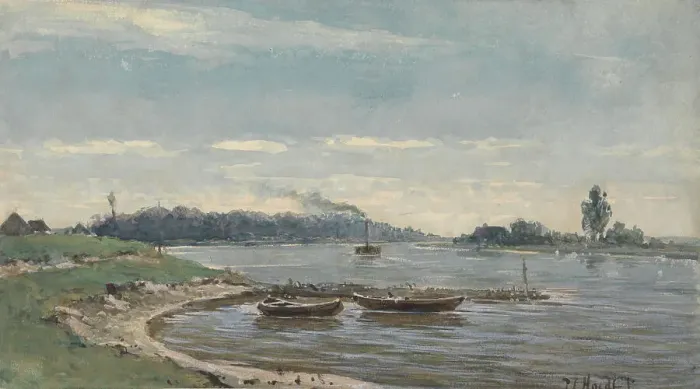 Framed Print : Dutch river view, 1847-1893. Creator: Pieter Louis Hoedt Framed Print : Dutch river view, 1847-1893. Creator: Pieter Louis Hoedt