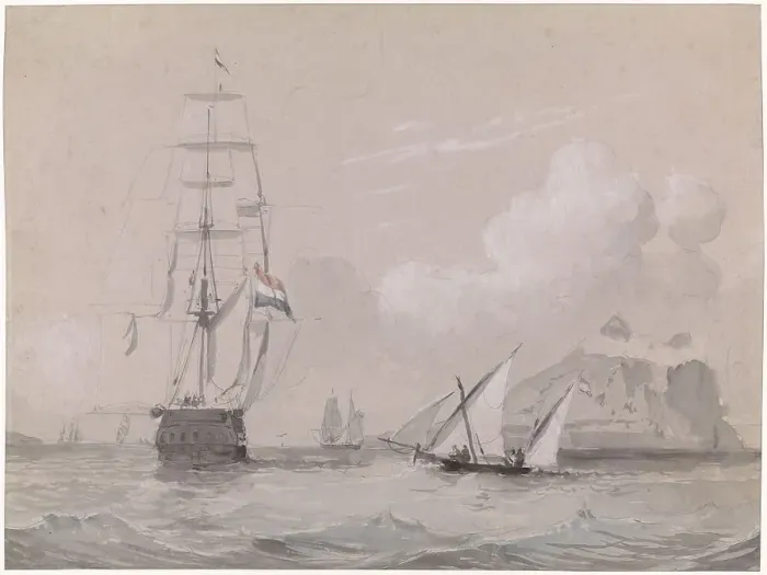 Framed Print : Dutch sailing ship off the coast of Gibraltar, 1834-1893. Creator: Willem Antonie van Deventer Framed Print : Dutch sailing ship off the coast of Gibraltar, 1834-1893. Creator: Willem Antonie van Deventer