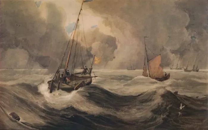 Framed Print : Dutch Schuyts off Flushing, 19th century, (1935). Artist: Francois Louis Thomas Francia