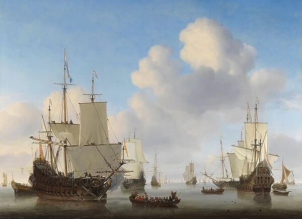 Dutch Ships in a Calm Sea, c.1665. Creator: Willem van de Velde the Younger