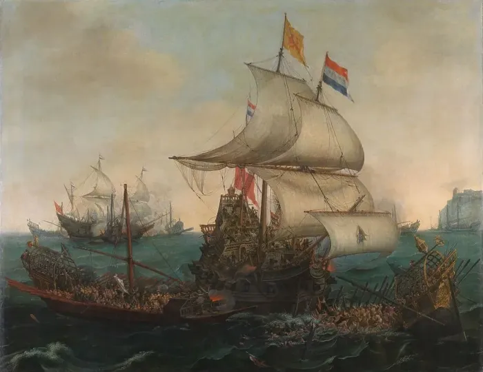 Framed Print : Dutch Ships Ramming Spanish Galleys off the English Coast, 3 October 1602, 1617. Creator: Hendrick Cornelisz Vroom Framed Print : Dutch Ships Ramming Spanish Galleys off the English Coast, 3 October 1602, 1617. Creator: Hendrick Cornelisz Vroom