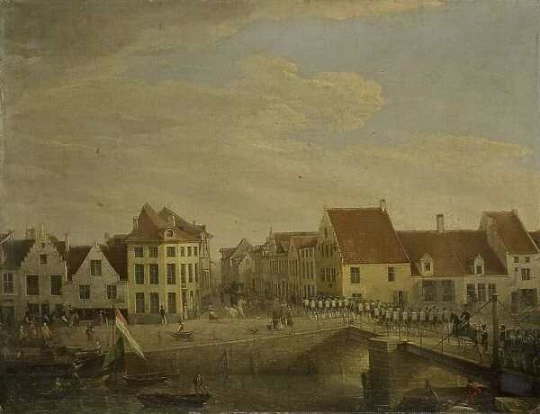 Dutch Troops passing through the Fortress of Dendermonde, c.1820. Creator: Petrus Groenia