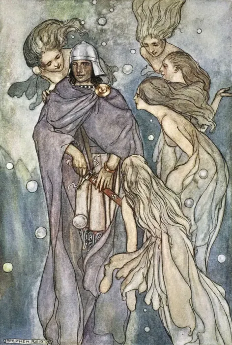 Framed Print : There dwelt the red-haired ocean-nymphs, c1910. Artist: Stephen Reid Framed Print : There dwelt the red-haired ocean-nymphs, c1910. Artist: Stephen Reid