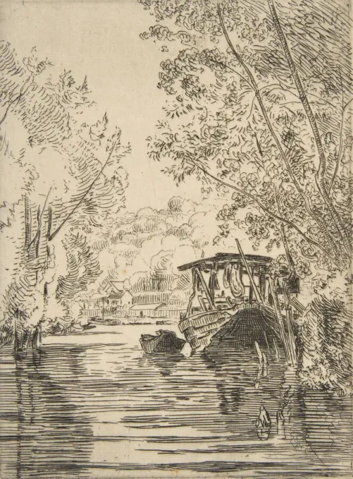 Framed Print : The Dyers Boat (Bas-Meudon), ca. 1868. Creator: Felix Bracquemond Framed Print : The Dyers Boat (Bas-Meudon), ca. 1868. Creator: Felix Bracquemond