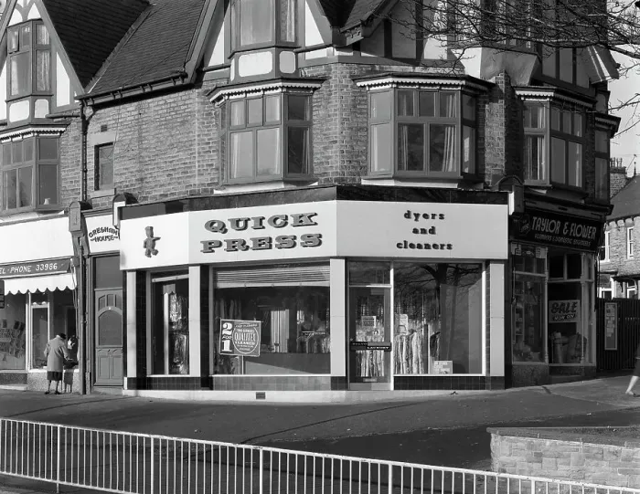 Framed Print : Dyers and cleaners shop front, 480 Fulwood Road, Sheffield, South Yorkshire, January 1967 Framed Print : Dyers and cleaners shop front, 480 Fulwood Road, Sheffield, South Yorkshire, January 1967