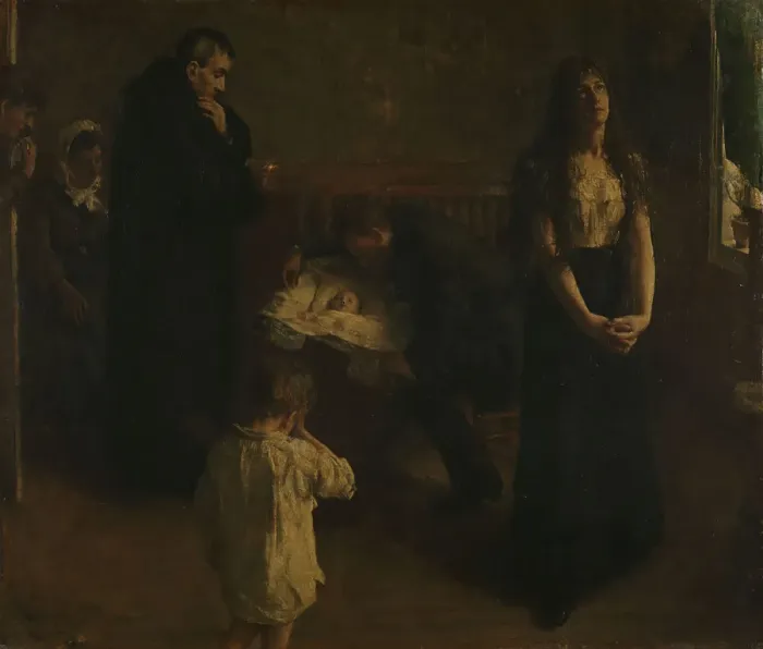 Framed Print : The dying child, 1881. Creator: Hans Heyerdahl Framed Print : The dying child, 1881. Creator: Hans Heyerdahl