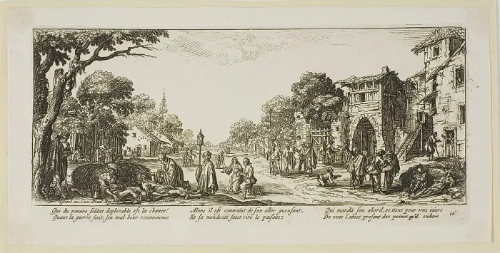 Framed Print : Dying Soldiers by the Roadside, plate sixteen from The Large Miseries of War, n.d. Creator: Gerard van Schagen Framed Print : Dying Soldiers by the Roadside, plate sixteen from The Large Miseries of War, n.d. Creator: Gerard van Schagen