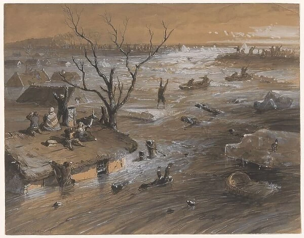Dyke breach in Brakel, January 4, 1861, (1861). Creator: Jan Hendrik Weissenbruch