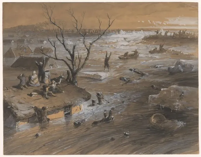 Framed Print : Dyke breach in Brakel, January 4, 1861, (1861). Creator: Jan Hendrik Weissenbruch Framed Print : Dyke breach in Brakel, January 4, 1861, (1861). Creator: Jan Hendrik Weissenbruch
