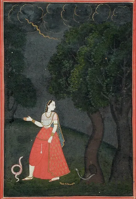 Framed Print : The Eager Heroine on Her Way to Meet Her Lover out of Love (Kama Abhisarika Nayika), c1760. Creator: Unknown Framed Print : The Eager Heroine on Her Way to Meet Her Lover out of Love (Kama Abhisarika Nayika), c1760. Creator: Unknown