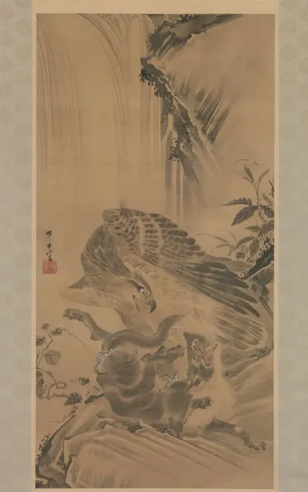 Framed Print : Eagle Attacking a Mountain Lion, 1885. Creator: Kawanabe Kyosai Framed Print : Eagle Attacking a Mountain Lion, 1885. Creator: Kawanabe Kyosai