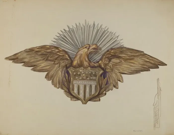 Framed Print : Eagle Emblem, c. 1938. Creator: Eva Wilson Framed Print : Eagle Emblem, c. 1938. Creator: Eva Wilson