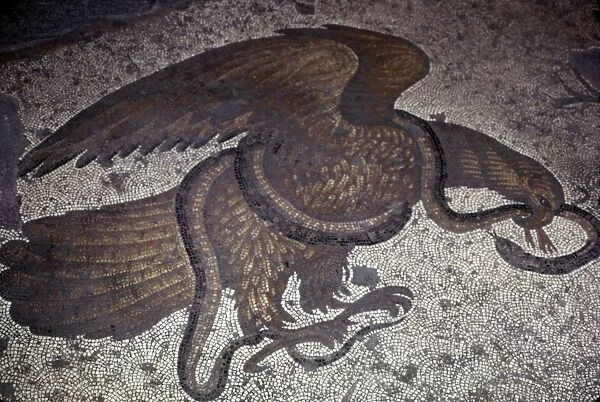 Eagle fights a snake, detail of Byzantine Floor Mosaic at Great Palace, Istanbul, 6th century