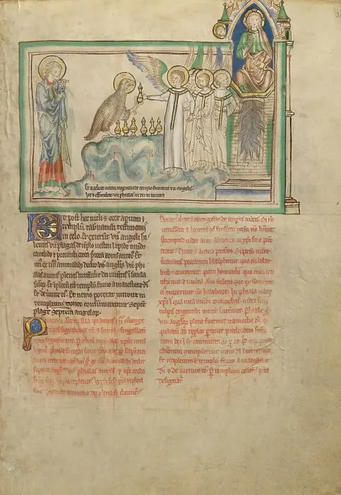 Framed Print : The Eagle Giving the Vessels with the Seven Last Plagues to the Seven Angels, about 1255-1260. Creator: Unknown Framed Print : The Eagle Giving the Vessels with the Seven Last Plagues to the Seven Angels, about 1255-1260. Creator: Unknown