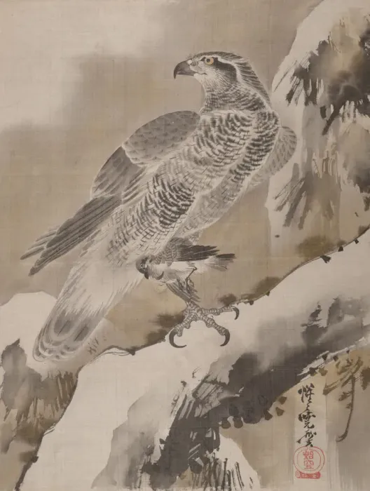 Framed Print : Eagle Holding Small Bird, ca. 1887. Creator: Kawanabe Kyosai Framed Print : Eagle Holding Small Bird, ca. 1887. Creator: Kawanabe Kyosai