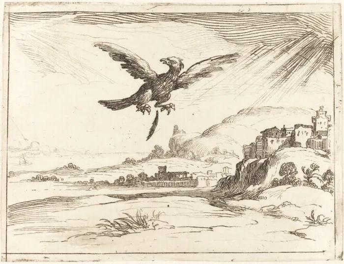 Framed Print : Eagle Losing an Old Feather, 1628. Creator: Jacques Callot Framed Print : Eagle Losing an Old Feather, 1628. Creator: Jacques Callot