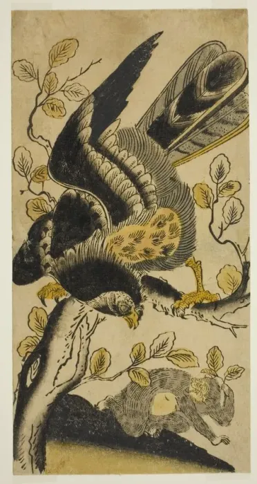 Framed Print : Eagle and Monkey, c. 1725. Creator: Nishimura Shigenaga Framed Print : Eagle and Monkey, c. 1725. Creator: Nishimura Shigenaga