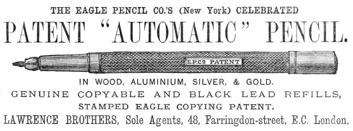 Framed Print : The Eagle Pencil Co.'s Celebrated Patent 'Automatic' Pencil, 1883. Creator: Unknown. The Eagle Pencil Co.'s Celebrated Patent 'Automatic' Pencil, 1883 Framed Print : The Eagle Pencil Co.'s Celebrated Patent 'Automatic' Pencil, 1883. Creator: Unknown. The Eagle Pencil Co.'s Celebrated Patent 'Automatic' Pencil, 1883