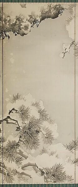 Eagle on a snowy pine, c.1850. Creator: Kishi Renzan