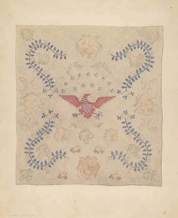 Framed Print : Eagle and Stars Bedspread, 1935 / 1942. Creator: Marian Curtis Foster Framed Print : Eagle and Stars Bedspread, 1935 / 1942. Creator: Marian Curtis Foster