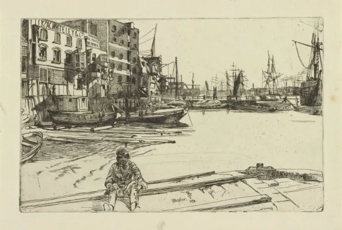 Framed Print : Eagle Wharf (Tyzac Whiteley and Co. ), 1859. Creator: James Abbott McNeill Whistler