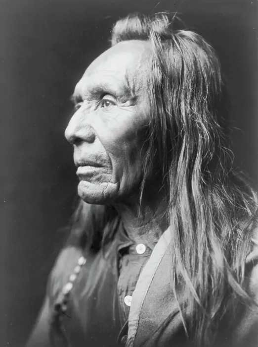 Framed Print : Three Eagles, a Nez Percé Indian, head-and-shoulders portrait, facing left, c1910. Creator: Edward Sheriff Curtis Framed Print : Three Eagles, a Nez Percé Indian, head-and-shoulders portrait, facing left, c1910. Creator: Edward Sheriff Curtis