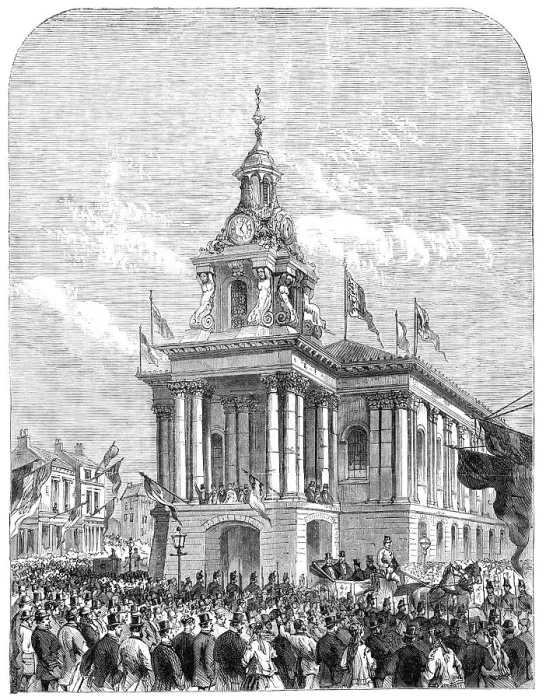 Framed Print : Earl de Grey and Ripon going from the Townhall at Burslem to open the Wedgwood Institute, 1869. Creator: Unknown Framed Print : Earl de Grey and Ripon going from the Townhall at Burslem to open the Wedgwood Institute, 1869. Creator: Unknown