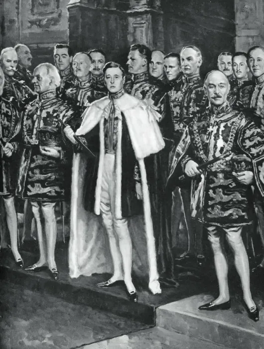 Framed Print : The Earl Marshal, heralds, and other officers of arms, coronation of George VI, 12 May 1937. Artist: W Smithson Broadhead Framed Print : The Earl Marshal, heralds, and other officers of arms, coronation of George VI, 12 May 1937. Artist: W Smithson Broadhead