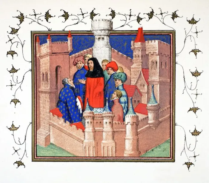 Framed Print : Earl of Northumberland delivering his false message to Richard II, Conway Castle, 19th Century