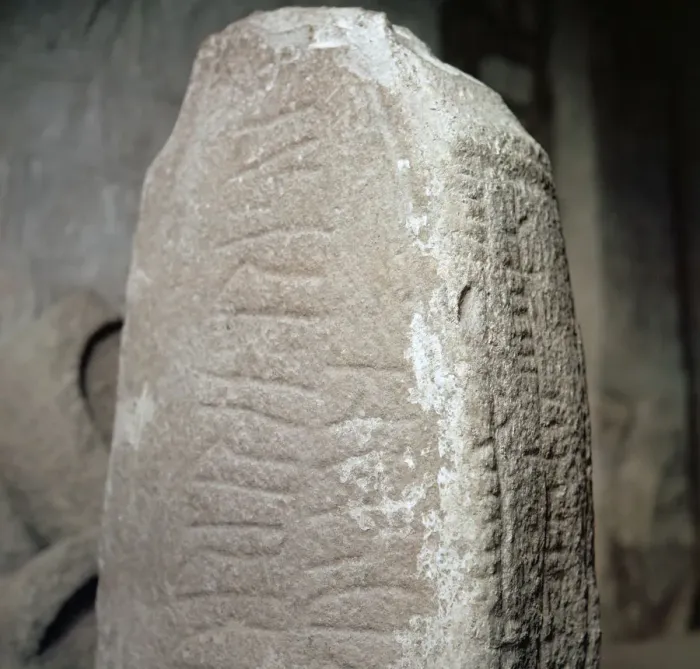 Framed Print : Earliest known example of Oghams and Runes in Ireland, 11th century