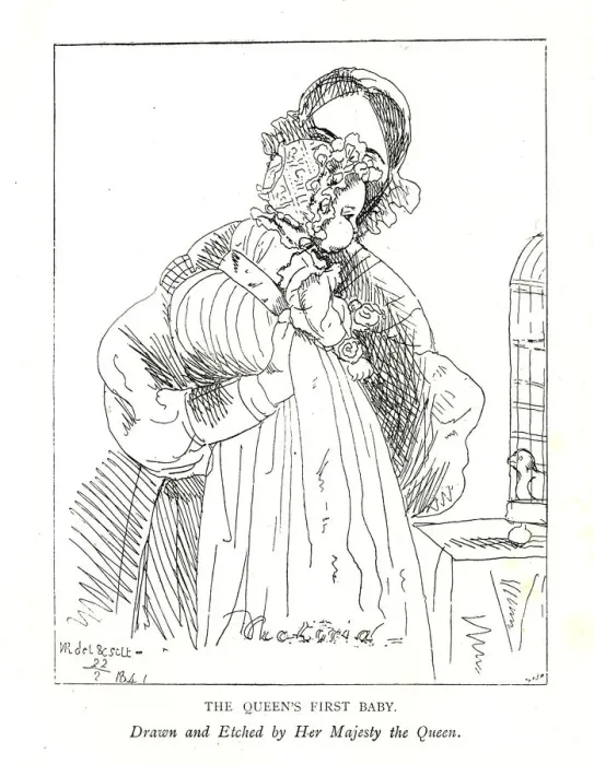 Framed Print : Earliest picture known of Victorias first daughter, then the Princess Royal, age 3 months, with her Artist: Queen Victoria Framed Print : Earliest picture known of Victorias first daughter, then the Princess Royal, age 3 months, with her Artist: Queen Victoria