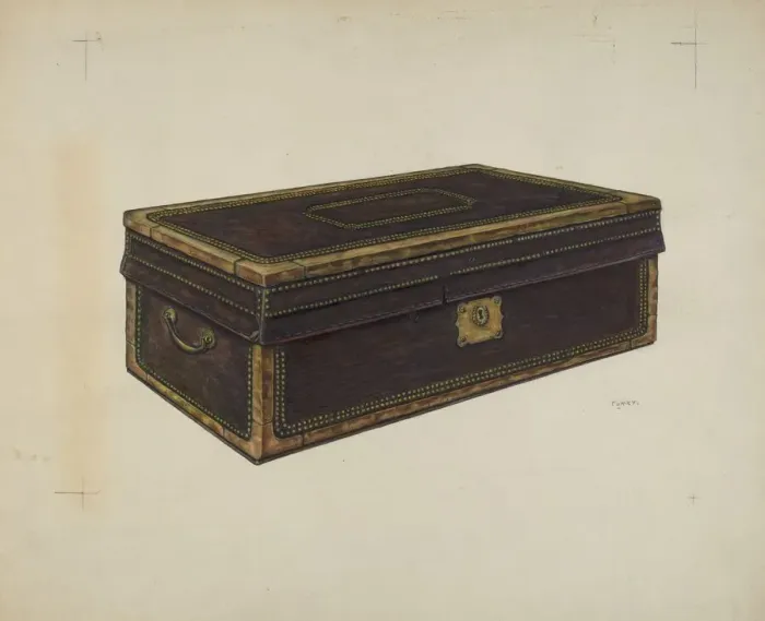 Framed Print : Early American Chest, c. 1939. Creator: Al Curry Framed Print : Early American Chest, c. 1939. Creator: Al Curry