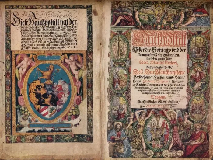 Framed Print : An Early Autograph Album: A Hauspostill from the works of Martin Luther, c1550 Framed Print : An Early Autograph Album: A Hauspostill from the works of Martin Luther, c1550