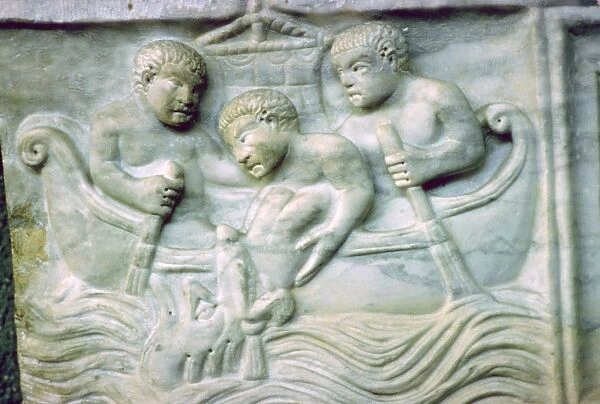 Early Christian depiction of Jonah and the Whale on a sarcophagus, 4th century