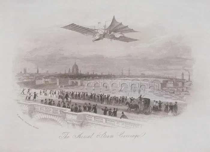 Framed Print : Early flying machine passing over London, c1843 Framed Print : Early flying machine passing over London, c1843