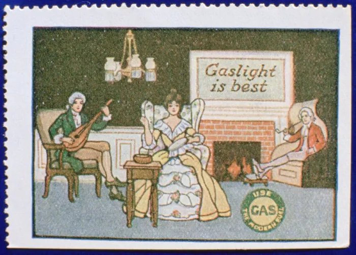 Framed Print : Early gas lighting advertisement label Framed Print : Early gas lighting advertisement label