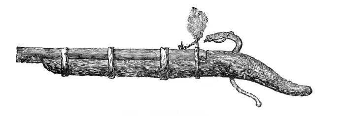 Framed Print : Early matchlock-gun, 1881. Creator: Unknown