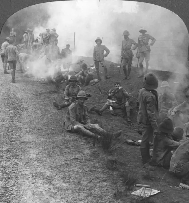 Framed Print : Early morning camp fires and breakfast in the Persian Gulf, World War I, c1914-c1918. Artist: Realistic Travels Publishers Framed Print : Early morning camp fires and breakfast in the Persian Gulf, World War I, c1914-c1918. Artist: Realistic Travels Publishers