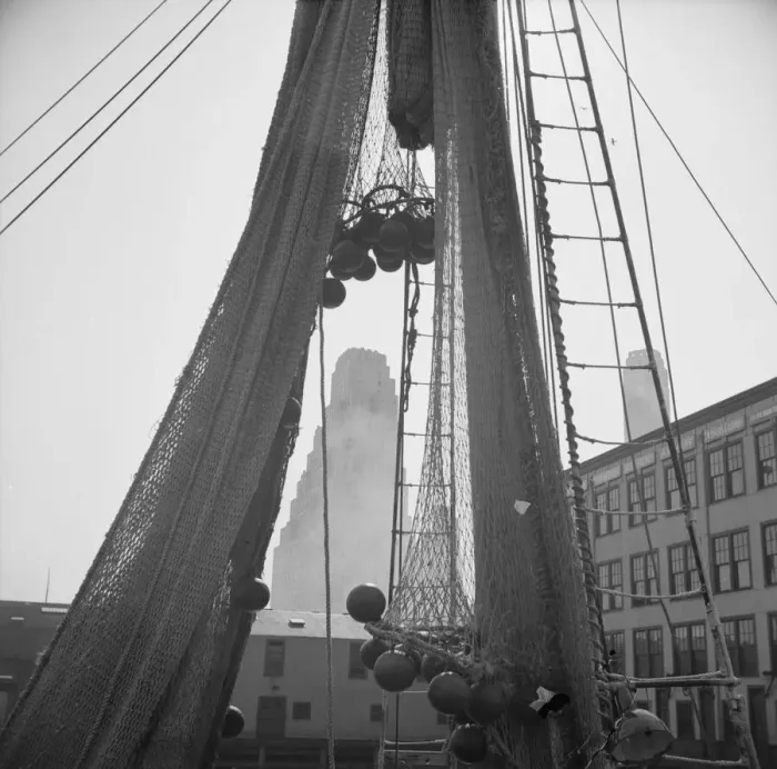 Framed Print : An early morning scene at the Fulton fish market, New York, 1943. Creator: Gordon Parks Framed Print : An early morning scene at the Fulton fish market, New York, 1943. Creator: Gordon Parks