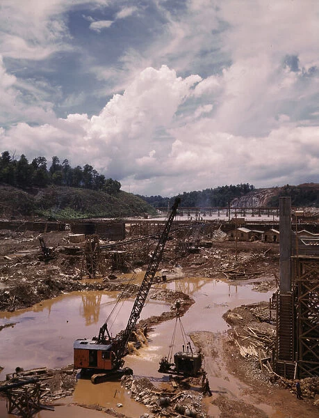 Early stages of construction work at the TVAs Douglas Dam, Tenn. 1942. Creator: Alfred T Palmer