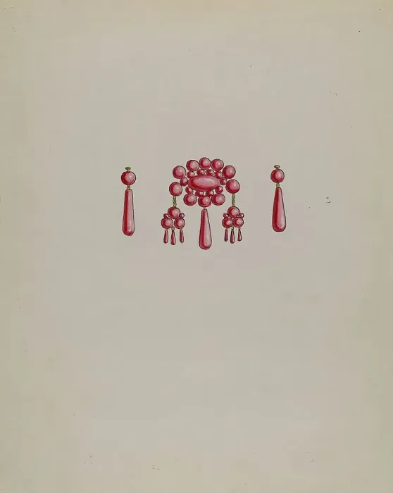 Framed Print : Earrings and Pendant, c. 1936. Creator: Charles Enjoian Framed Print : Earrings and Pendant, c. 1936. Creator: Charles Enjoian