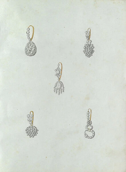 Five earrings, the last one with snake, c.1800-c.1810. Creator: Carl Friedrich Bärthel