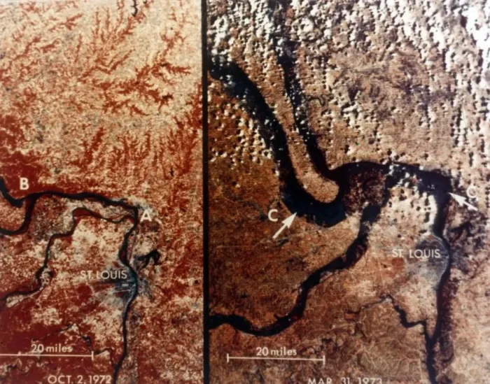 Framed Print : Earth from space - the Mississippi River and St Louis, USA, c1980s. Creator: NASA Framed Print : Earth from space - the Mississippi River and St Louis, USA, c1980s. Creator: NASA