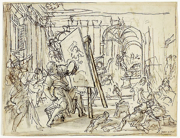Earthquake in an Artist's Studio, c.1660. Creator: Pietro da Cortona