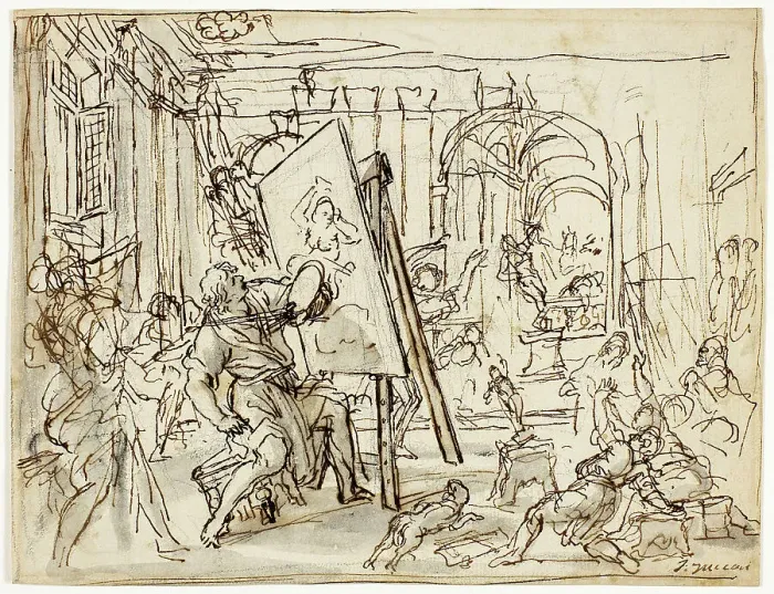 Framed Print : Earthquake in an Artist's Studio, c.1660. Creator: Pietro da Cortona Framed Print : Earthquake in an Artist's Studio, c.1660. Creator: Pietro da Cortona