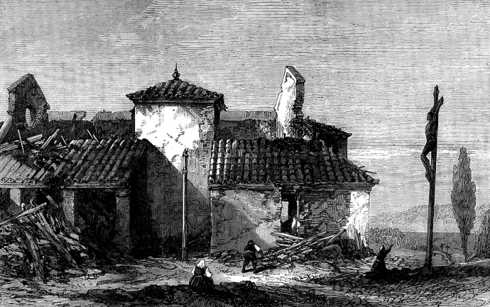 Framed Print : Earthquake near Venice: ruins of the Church of San Pietro di Feretto, 1873. Creator: Unknown Framed Print : Earthquake near Venice: ruins of the Church of San Pietro di Feretto, 1873. Creator: Unknown