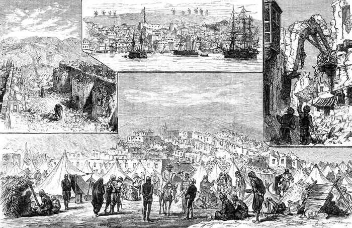Framed Print : The Earthquakes in Asia Minor: sketches in the villages destroyed, 1883. Creator: Unknown Framed Print : The Earthquakes in Asia Minor: sketches in the villages destroyed, 1883. Creator: Unknown