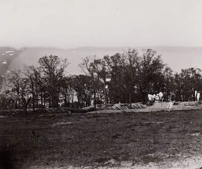 Framed Print : [Earthworks at the edge of a forest]. Brady album, p. 132, 1861-65. Creator: Unknown