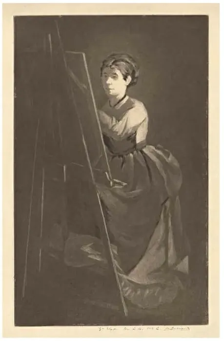 Framed Print : At the Easel -Portrait of the Artist Jeanne Gonzales, before 1890. Creator: Henri-Charles Guerard Framed Print : At the Easel -Portrait of the Artist Jeanne Gonzales, before 1890. Creator: Henri-Charles Guerard