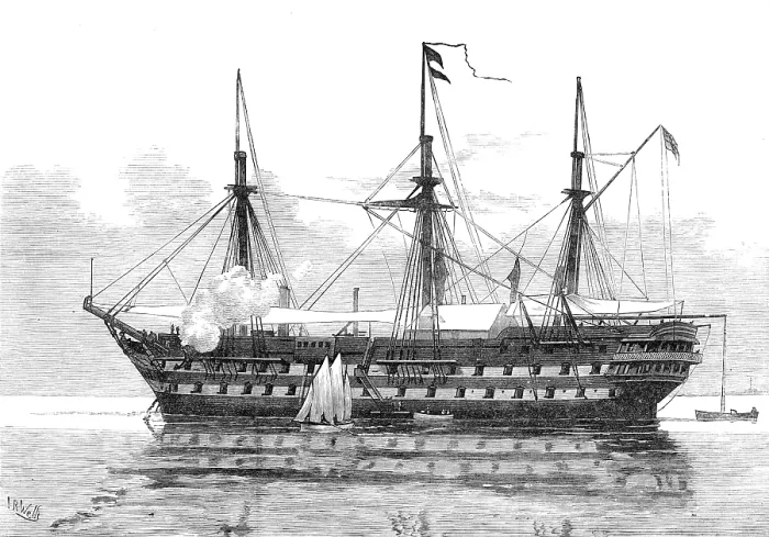 Framed Print : The East African Slave Trade: H.M.S. London - headquarters of the British Squadron... 1881. Creator: Unknown Framed Print : The East African Slave Trade: H.M.S. London - headquarters of the British Squadron... 1881. Creator: Unknown